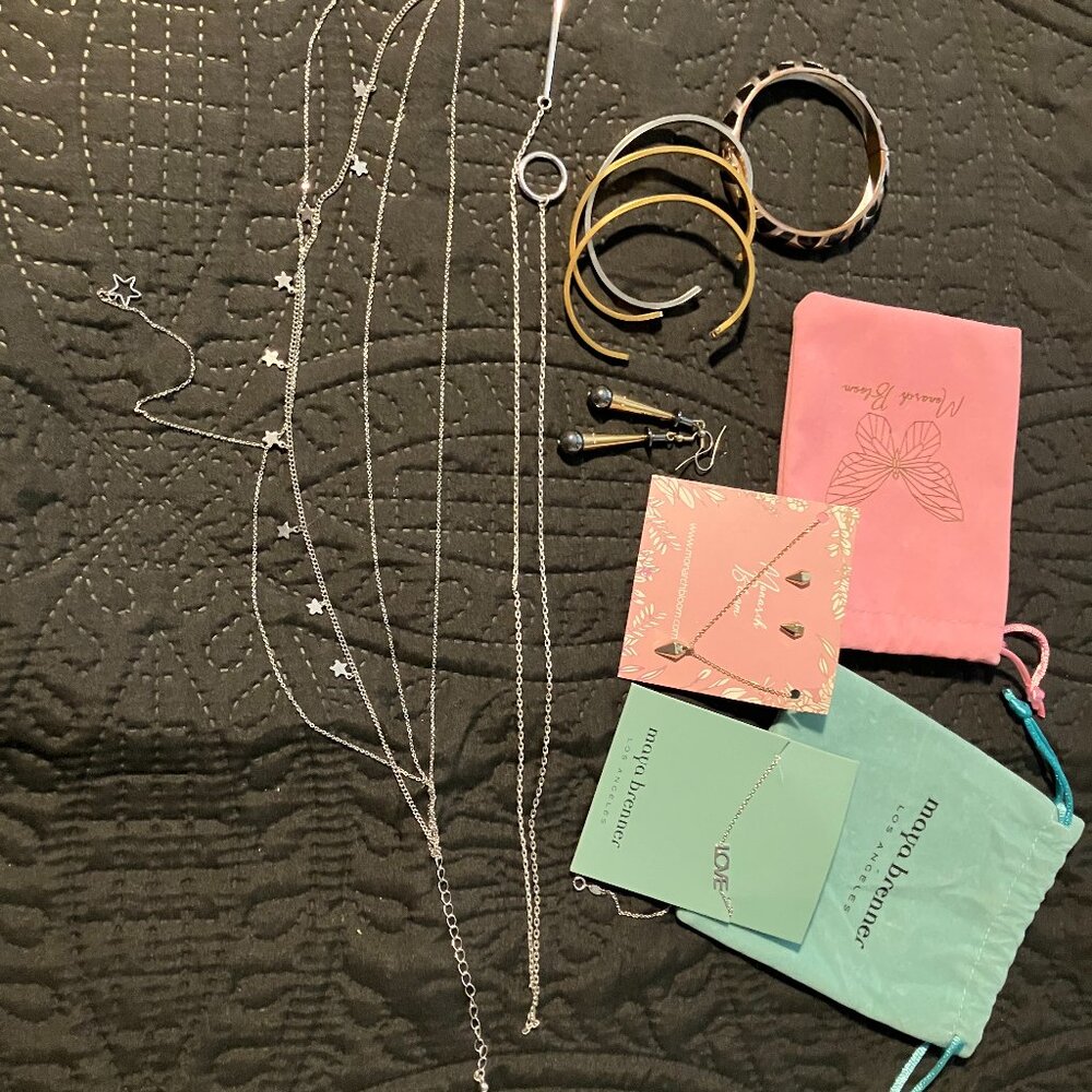 necklaces, bracelets, earrings